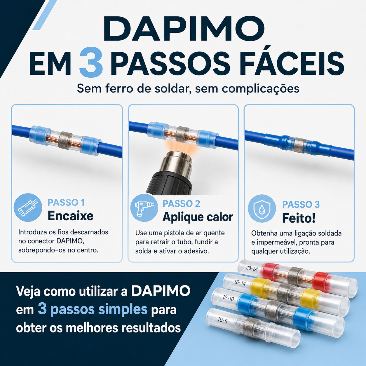 DAPIMO™ Conectores Termorretráteis com Solda Integrada — Kit de 300 Peças